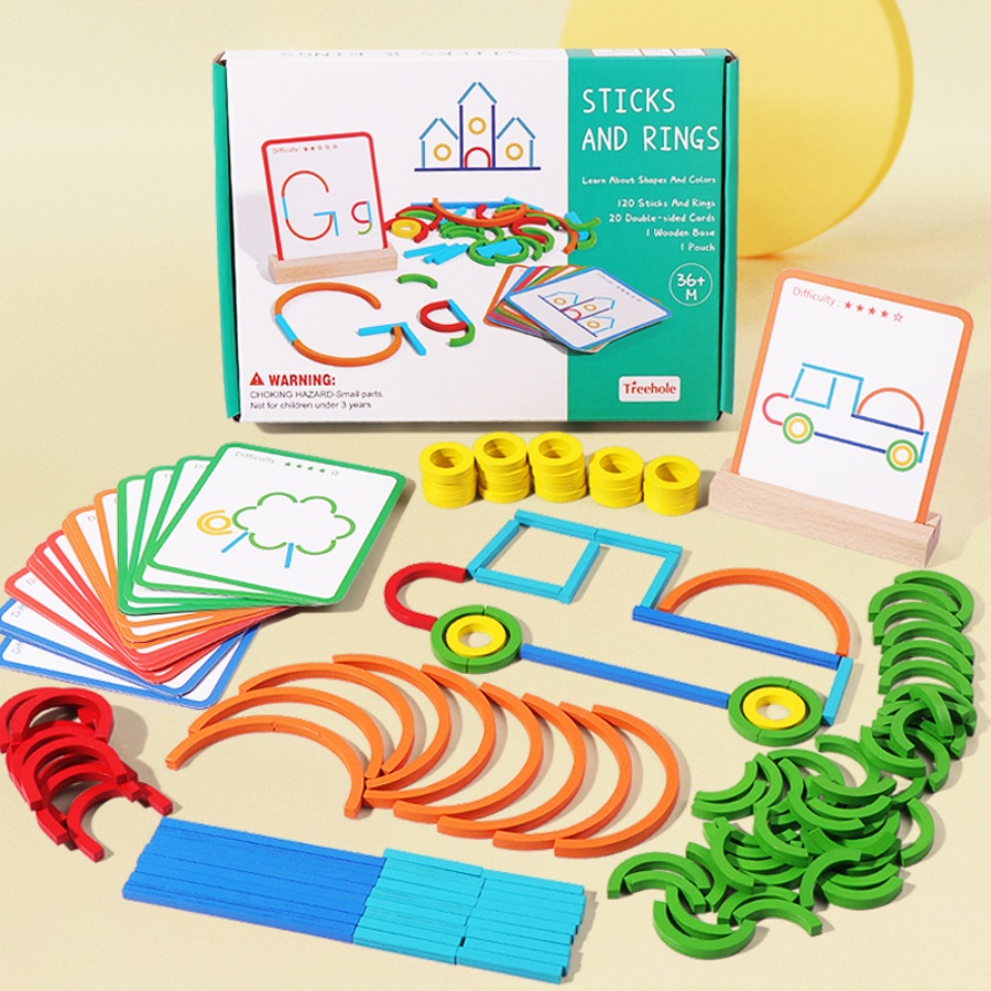 Gymnastic Ring Wood - Mainan puzzle pendidikan awal anak-anak, cincin