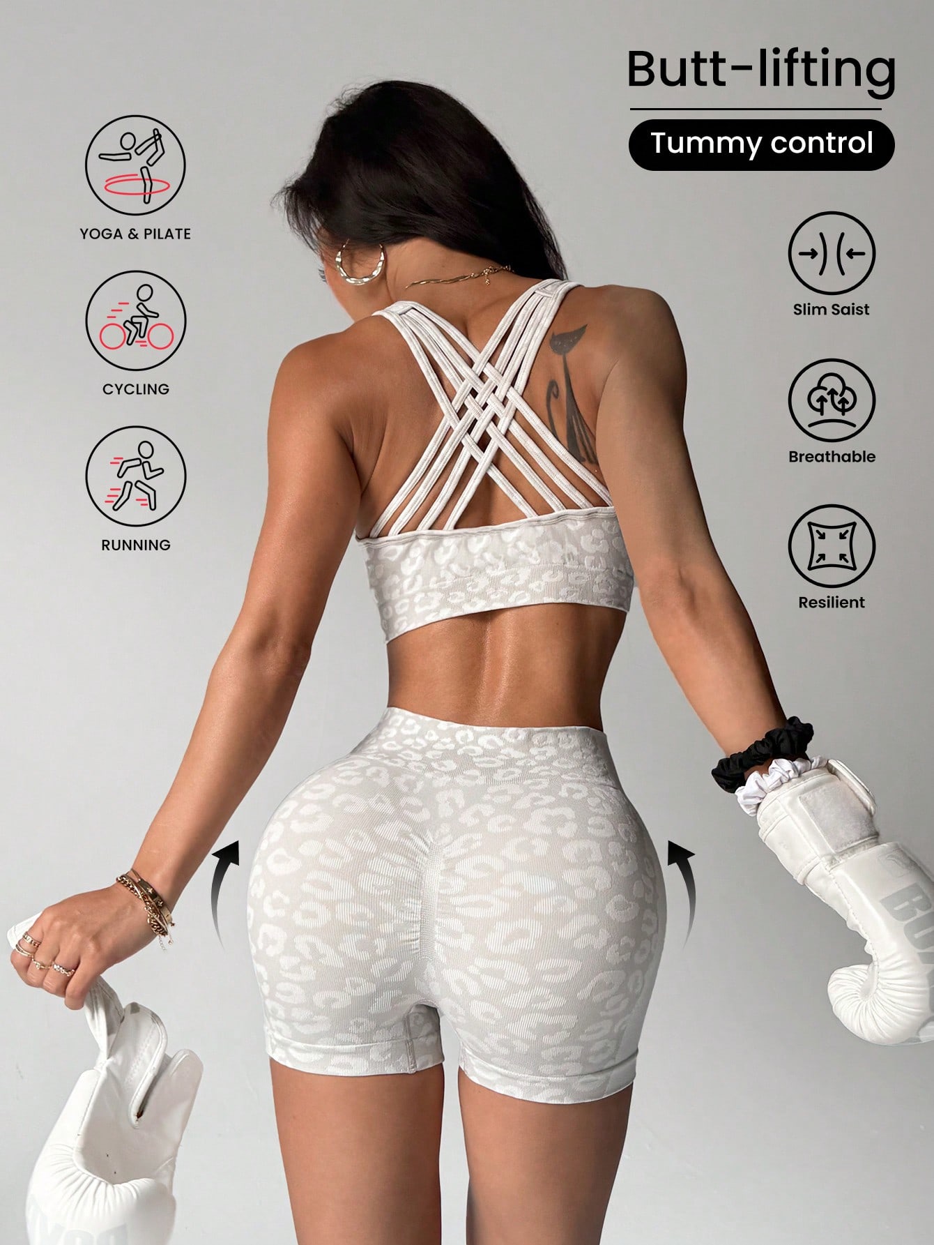 Crossfit Lifting - Set yoga motif leopard berpinggang tinggi