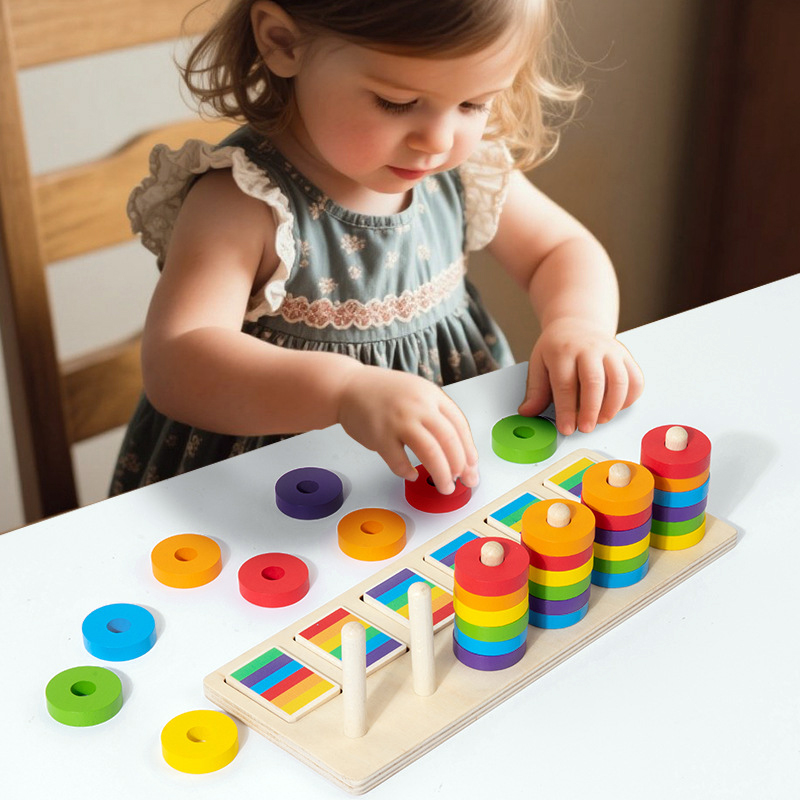 Gymnastic Ring Wood - Permainan Pencocokan Warna Pelatihan Memori Montessori